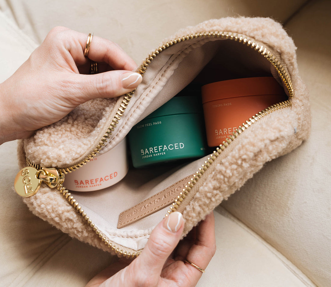 Barefaced Skincare Pads in a cosmetic bag