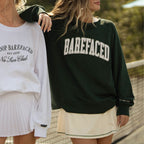 Woman wearing Barefaced Varsity Crewneck sweatshirt